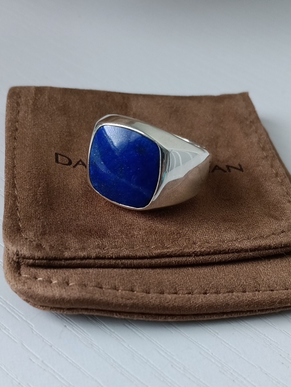 David Yurman Men'sExotic Stone Lapis Lazuli Signet Ring Band Size 12US